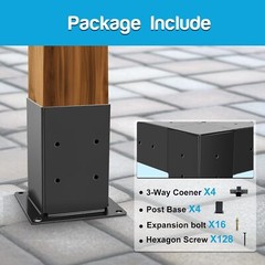 Pergola Brackets Kit 3-Way Right Angle Corner Bracket with Black Powder Coated