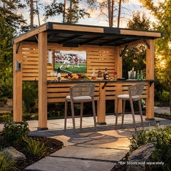 Outdoor 6&prime; X 12&prime; Cedar Wood Grill Gazebo Bar with TV Mount &USB-C Charging Ports