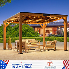 10&rsquo;x12&prime; Outdoor Cedar Wood Gazebo with Sloped Metal Roof for Patio, Decks Garden
