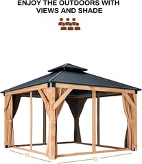 10x10ft Wood Gazebo Double Galvanized Steel Roof for Backyard Patio Garden Lawn