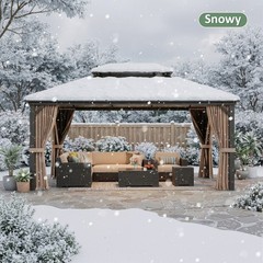 12 x 16 FT Outdoor PC Double Roof Gazebo with Nettings,Curtains,Aluminum Frame