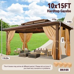 10&rsquo;X15&prime; Hardtop Gazebo,Steel Roof Gazebo w/Aluminum Frame,Netting&Curtains