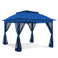 11 Ft. X 11 Ft. Dark Blue Steel Portable Pop-Up Gazebo with Mosquito Netting