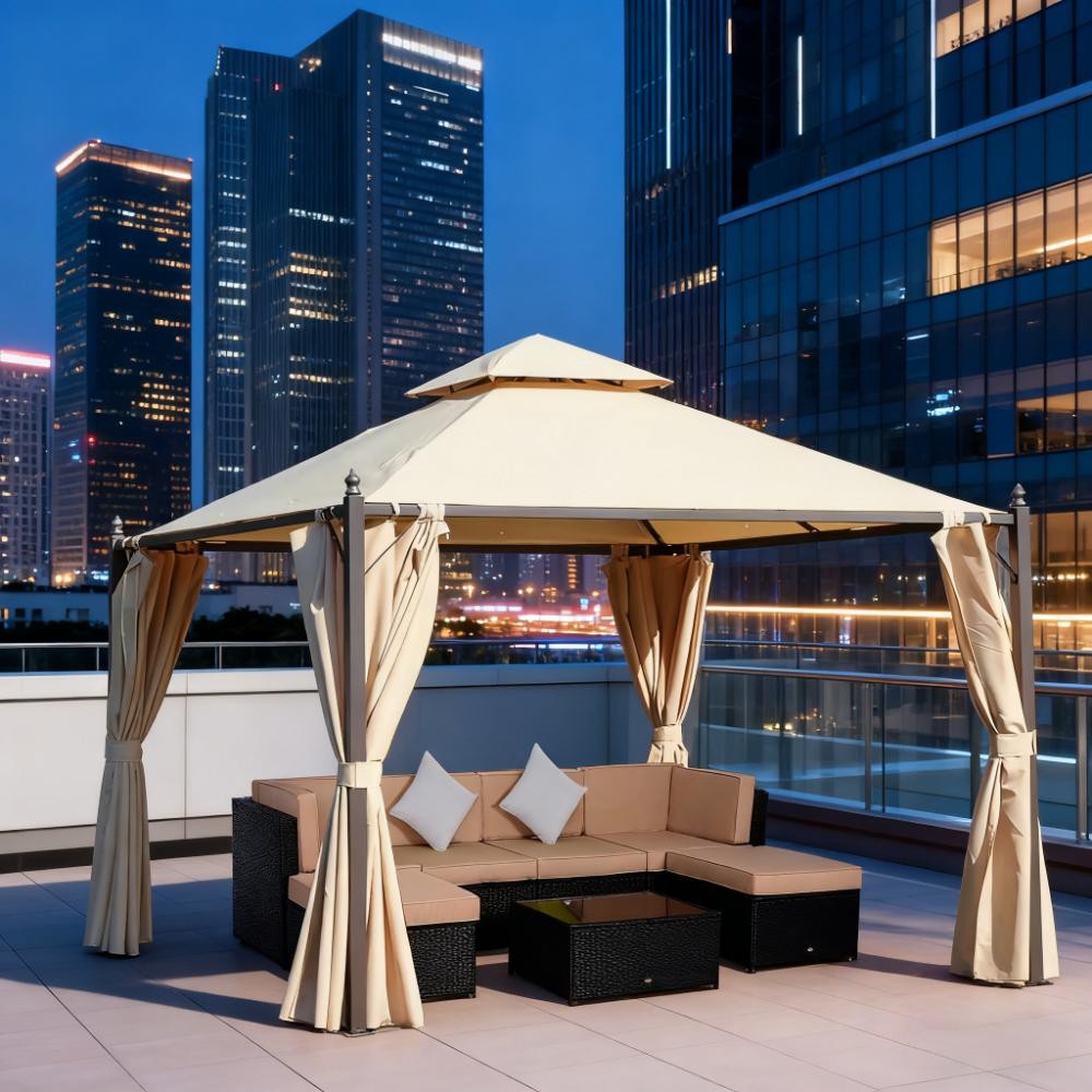 10&prime; x 10&prime; Steel Outdoor Patio Gazebo with Polyester Privacy Curtains