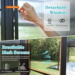10×12 FT Wall Mounted Sunroom Lean to Gazebo with 3 Lockable Sliding Doors Patio