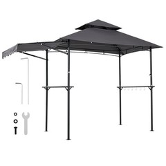 Uimoso 8&rsquo;x5&prime; Grill Gazebo Side Awning BBQ Shelter Canopy Tent w/ Shelves Hooks