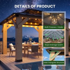 10&rsquo;x10&rsquo;Outdoor Hardtop Wood Gazebo with Cedar Frame&Galvanized Steel Double Roof