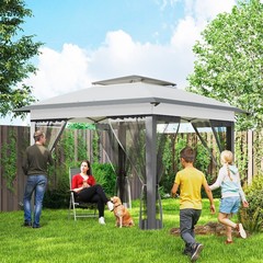 Gray 12&prime; x 12&prime; Backyard Party Cabana Gazebo, with 3 Level Adjustable Height