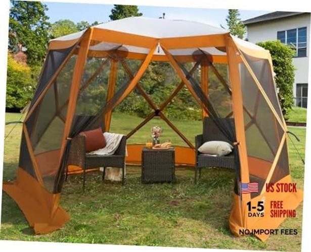 Pop up Gazebo Tent for Backyard, 11.5 x 9.8 ft, Instant Screened Tent Orange