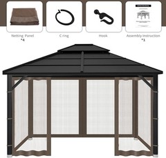 Durable 10×10 Gazebo Mosquito Netting Coffee Waterproof Zippered Panels