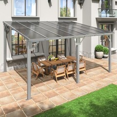 10×14 FT Wall-Mounted Gazebo Pergola, Aluminum Frame, Patio Awning, Gray