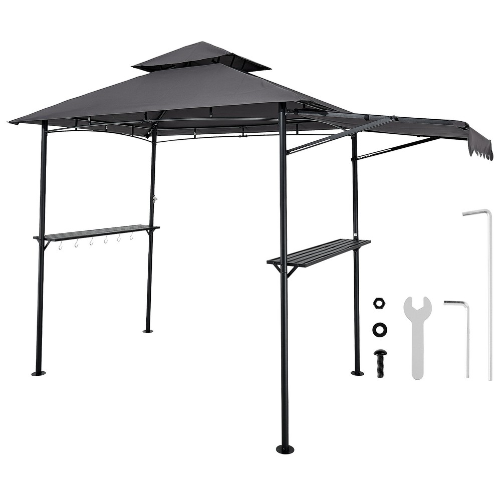 Uimoso 8&rsquo;x5&prime; Grill Gazebo Side Awning BBQ Shelter Canopy Tent w/ Shelves Hooks