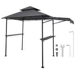 Uimoso 8&rsquo;x5&prime; Grill Gazebo Side Awning BBQ Shelter Canopy Tent w/ Shelves Hooks