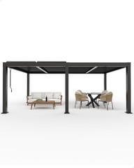 12 x 20 Ft Aluminum Pergola with Adjustable Louvered Roof, Modern Hardtop Gazebo
