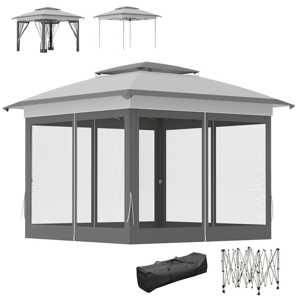 Gray 12&prime; x 12&prime; Backyard Party Cabana Gazebo, with 3 Level Adjustable Height