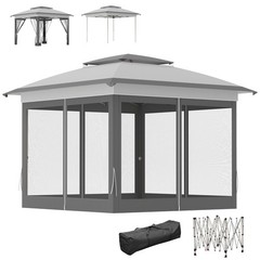 Gray 12&prime; x 12&prime; Backyard Party Cabana Gazebo, with 3 Level Adjustable Height
