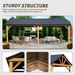 Domi 12&prime; x 20&prime; Outdoor Hardtop Gazebo Wood Grain Aluminum Teaked Frame
