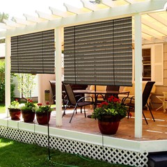 Outdoor Roll Up Shade Hollowed Roller Shade Blind UV Patio Porch Pergola Brown