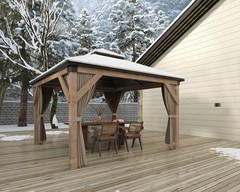 10x10ft Wood Gazebo Double Galvanized Steel Roof for Backyard Patio Garden Lawn