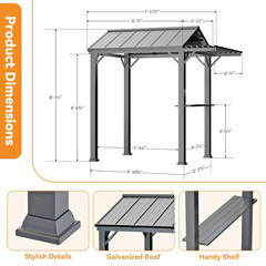6&prime; x 8&prime; Outdoor Grill Gazebo Galvanized Steel Roof Extended Eave with UV Block