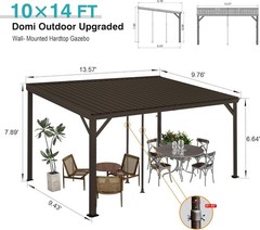 Domi 10x14FT Lean to Gazebo, Wall Mounted Gazebo w/Sloping Roof,Drainage System