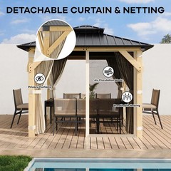 10×10 Ft Wood Gazebo, Upgrade Spruce Frame and Double Galvanized Steel Roof