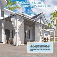Wall Mounted Hardtop Gazebo Lean to Metal Pergola with Curtains Netting Patio