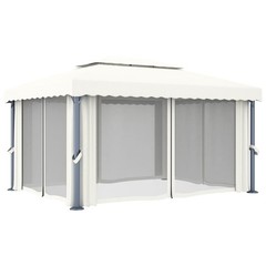 Gazebo with Curtain 13.1&rsquo;x9.8&prime; Cream White Aluminum