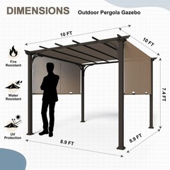EAGLE PEAK 10×10 Outdoor Pergola Canopy with Retractable Textilene Canopy Shade