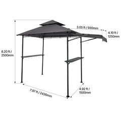 Uimoso 8&rsquo;x5&prime; Grill Gazebo Side Awning BBQ Shelter Canopy Tent w/ Shelves Hooks