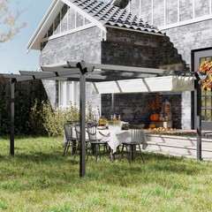 Outsunny White 13&prime; x 13&prime; Aluminum Pergola with Retractable Canopy