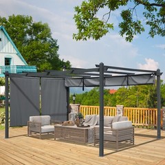Aoodor 12×14 ft. Aluminum Patio Pergola w/Sun Shade Cover and Retractable Canopy