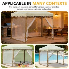 10FTx10FT Gazebo Replacement Mesh Walls 4-Sided Pergola Mosquito Screen Netting