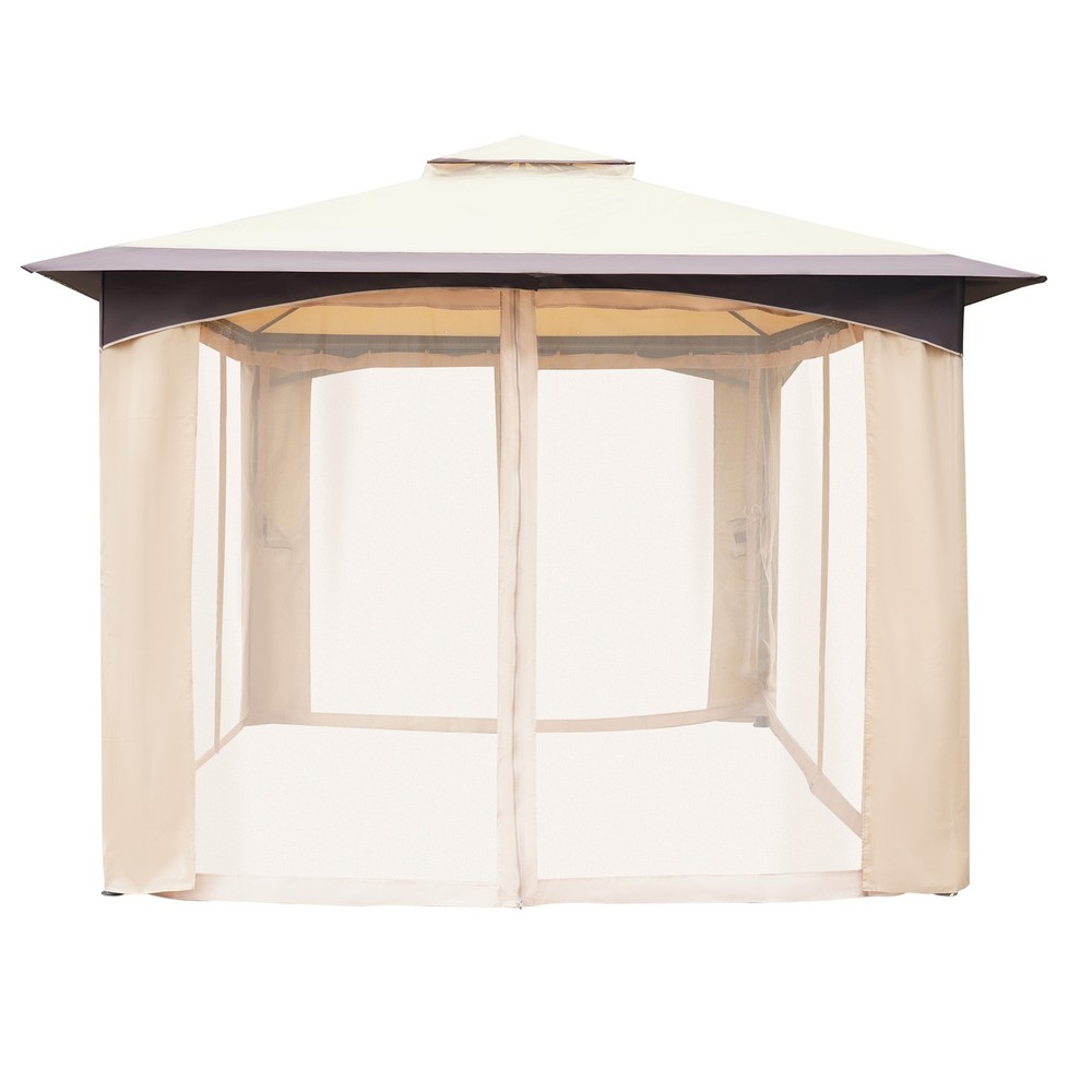 10×12&prime; Outdoor Patio Gazebo with Netting and Curtain 2-Tier Soft Top Canopy Roof