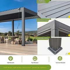 20×10/12 FT Louvered Pergola Aluminum Outdoor Gazebo Adjustable Roof Screens