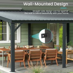 Domi 12x16FT Lean to Gazebo, Wall Mounted Gazebo w/Sloping Roof,Drainage System