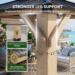 10&rsquo;x10&rsquo;Outdoor Hardtop Wood Gazebo with Cedar Frame&Galvanized Steel Double Roof