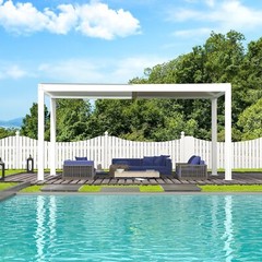 Domi Outdoor 10X16FT Louvered Pergola w/Adjustable Roof, Aluminum Frame,White