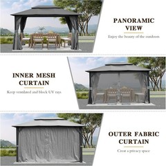 10&rsquo;x13&prime; Gazebo for Deck, Thick Posts & Ventilated Roof, Netting, Privacy