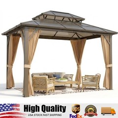 10×12 Ft Hardtop Gazebo with Polycarbonate Double Roof, Aluminum Frame Pavilion