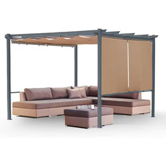 12 Ft. X 12 Ft. Gray Aluminum Frame Patio Pergola with Khaki Retractable Shade T