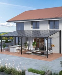 10x20ft Hardtop Gazebo Wall Mount Lean-to Sloped Roof for Porch Deck Backyard