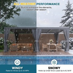 24×12 Ft Louvered Pergola Aluminum Gazebo w/ Curtains & Netting Adjustable Roof