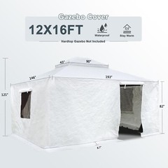 Domi 12&rsquo;x16&prime; Universal Winter Gazebo Cover w/Sidewalls and Mesh Windows(White)