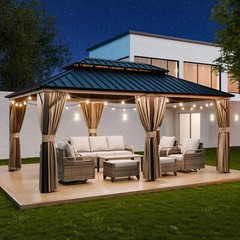 EAGLE PEAK 12×18 Hardtop Gazebo with Netting and Curtains