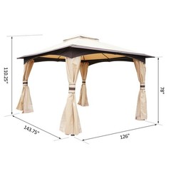 10×12&prime; Outdoor Patio Gazebo with Netting and Curtain 2-Tier Soft Top Canopy Roof