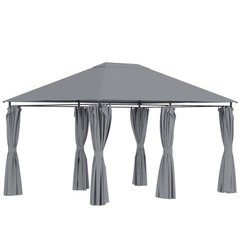 13&prime; x 10&prime; Steel Outdoor Patio Gazebo Pavilion Canopy Tent w/ Curtains Grey