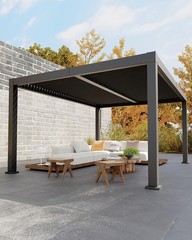 12 Ft x 16 Ft Gray Hardtop Gazebo All-Aluminum Louvered Pergola Outdoor Structur