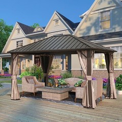10x12Ft Outdoor Hardtop Gazebo Galvanized Steel roof w/Curtains&Netting