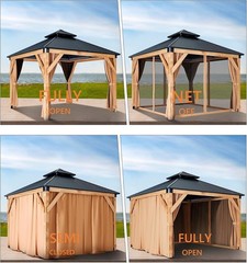 10x10ft Wood Gazebo Double Galvanized Steel Roof for Backyard Patio Garden Lawn